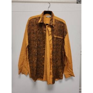 OSCAR Button Up Shirt XL Menswear Gold‎ Pattern Long Sleeve Korea Menswear
